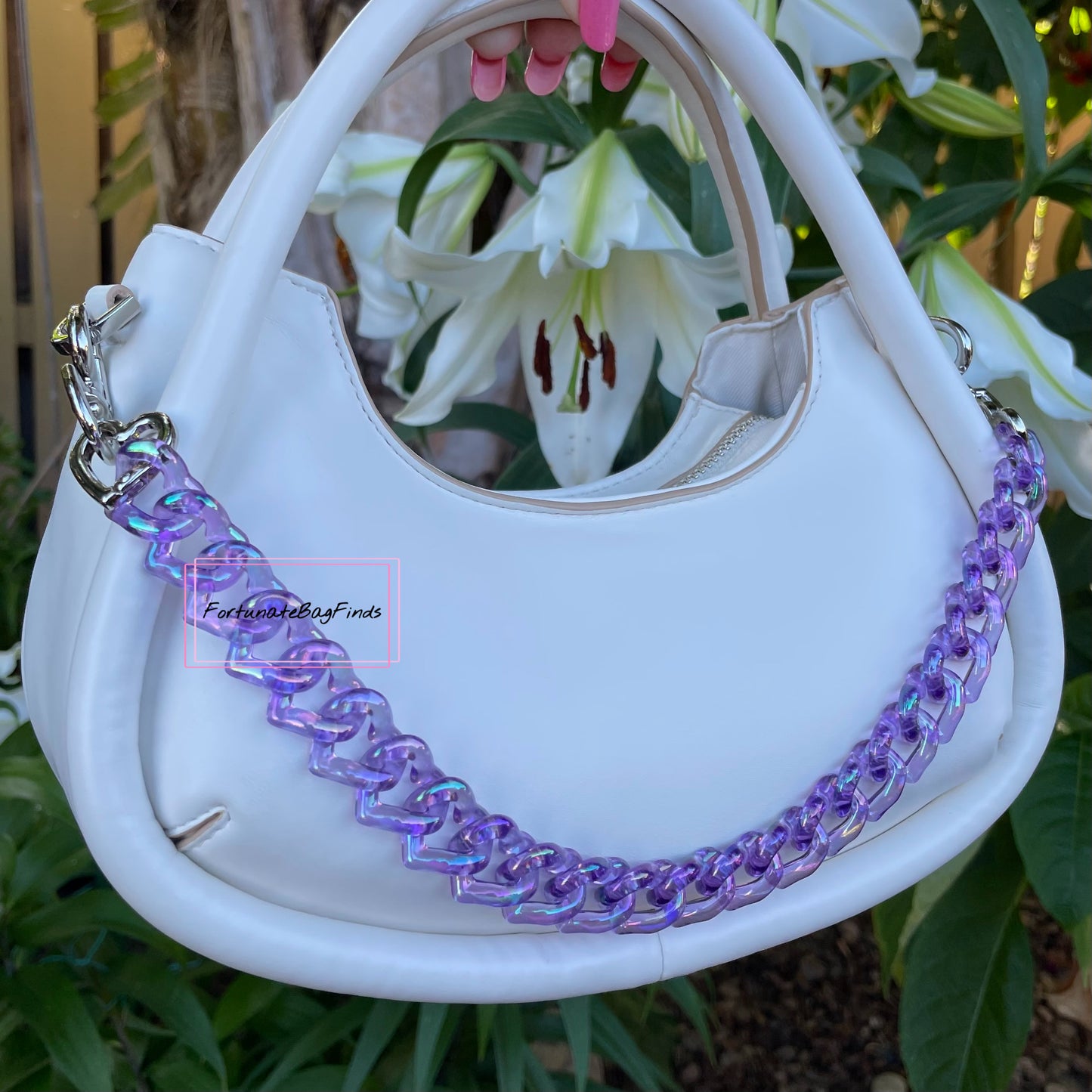 Violet Purple Triple Hearts Novelty Resin Bag Purse Chain Strap