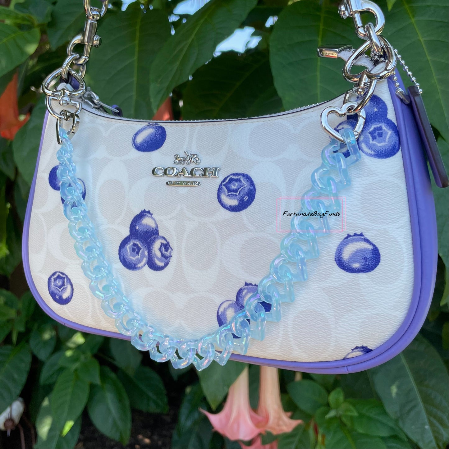 Blueberry Milk Triple Hearts Novelty Resin Bag Purse Chain Strap