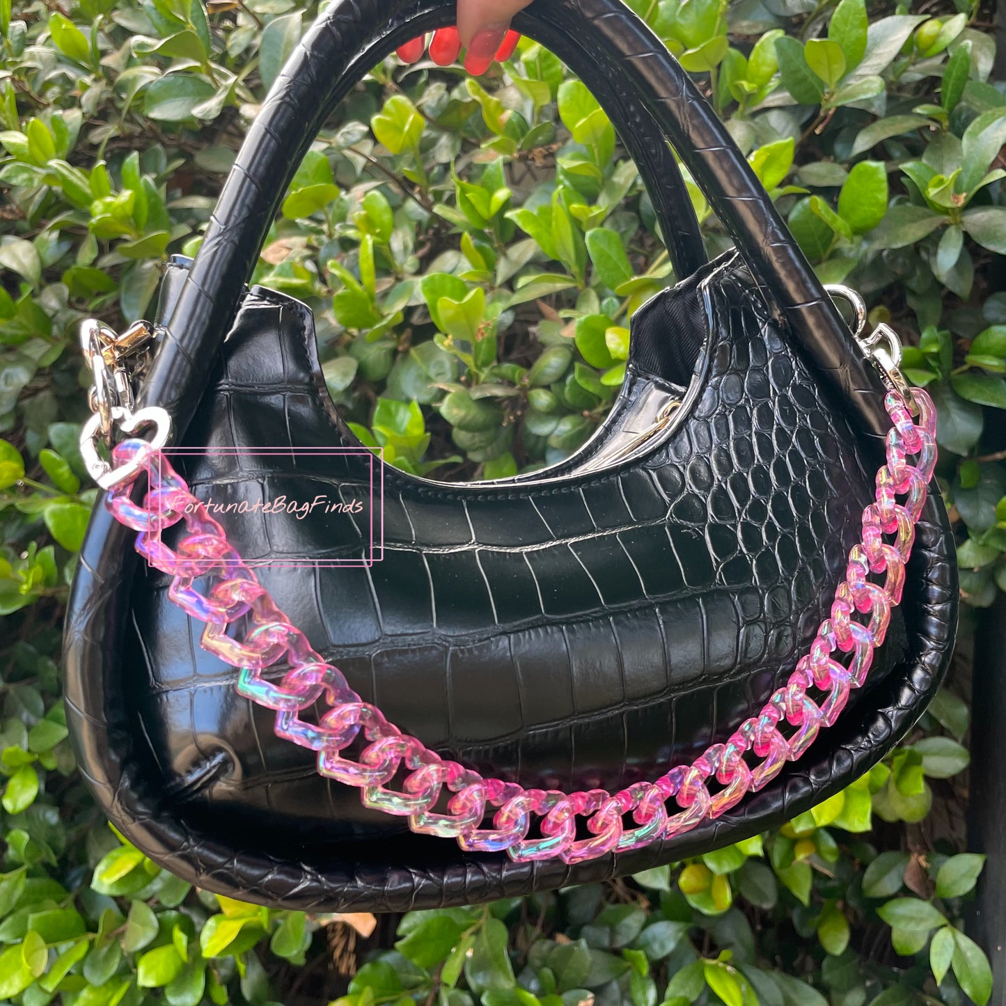 Hot Pink Triple Hearts Novelty Resin Bag Purse Chain Strap