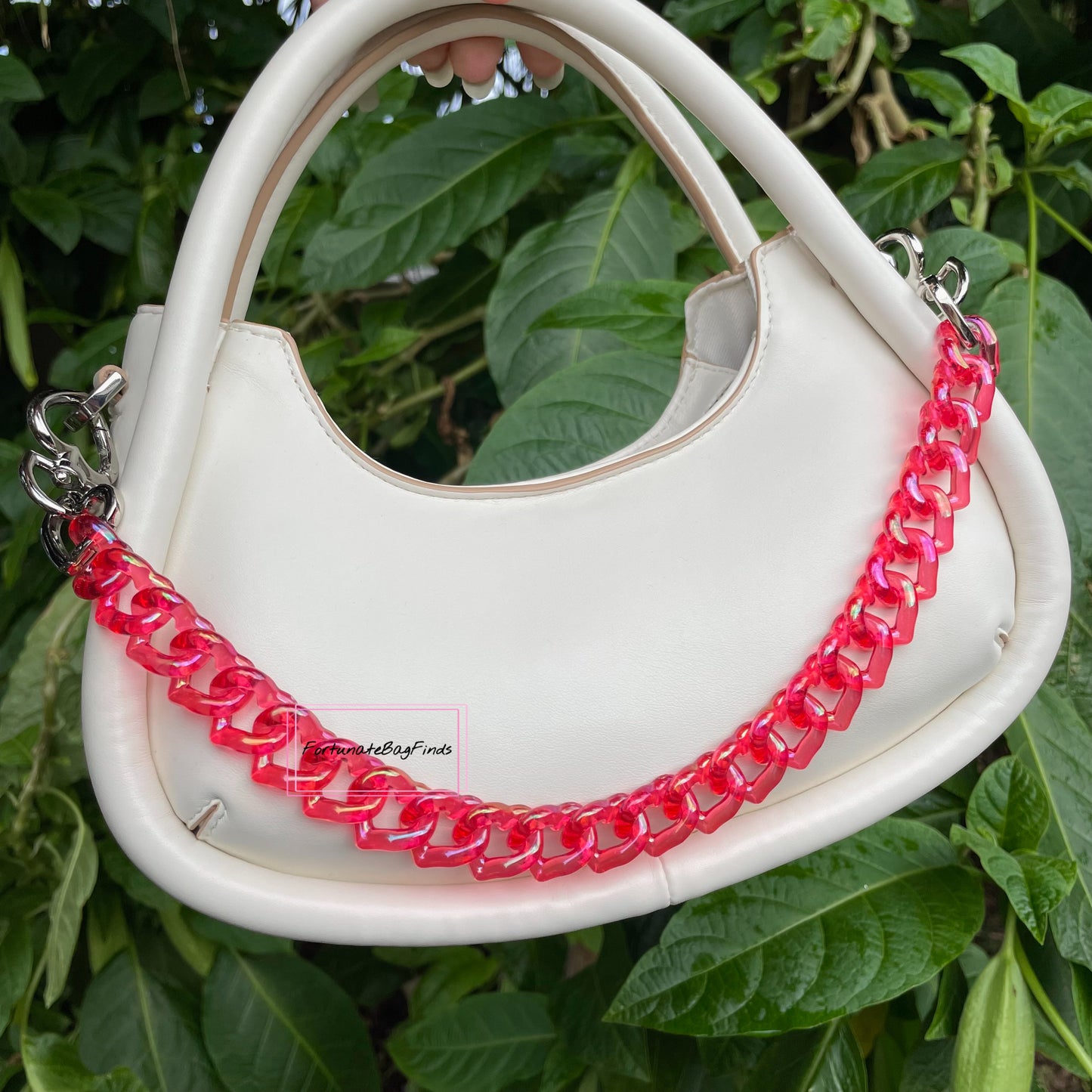 Cherry Red Iridescent Triple Hearts Novelty Resin Bag Purse Chain Strap