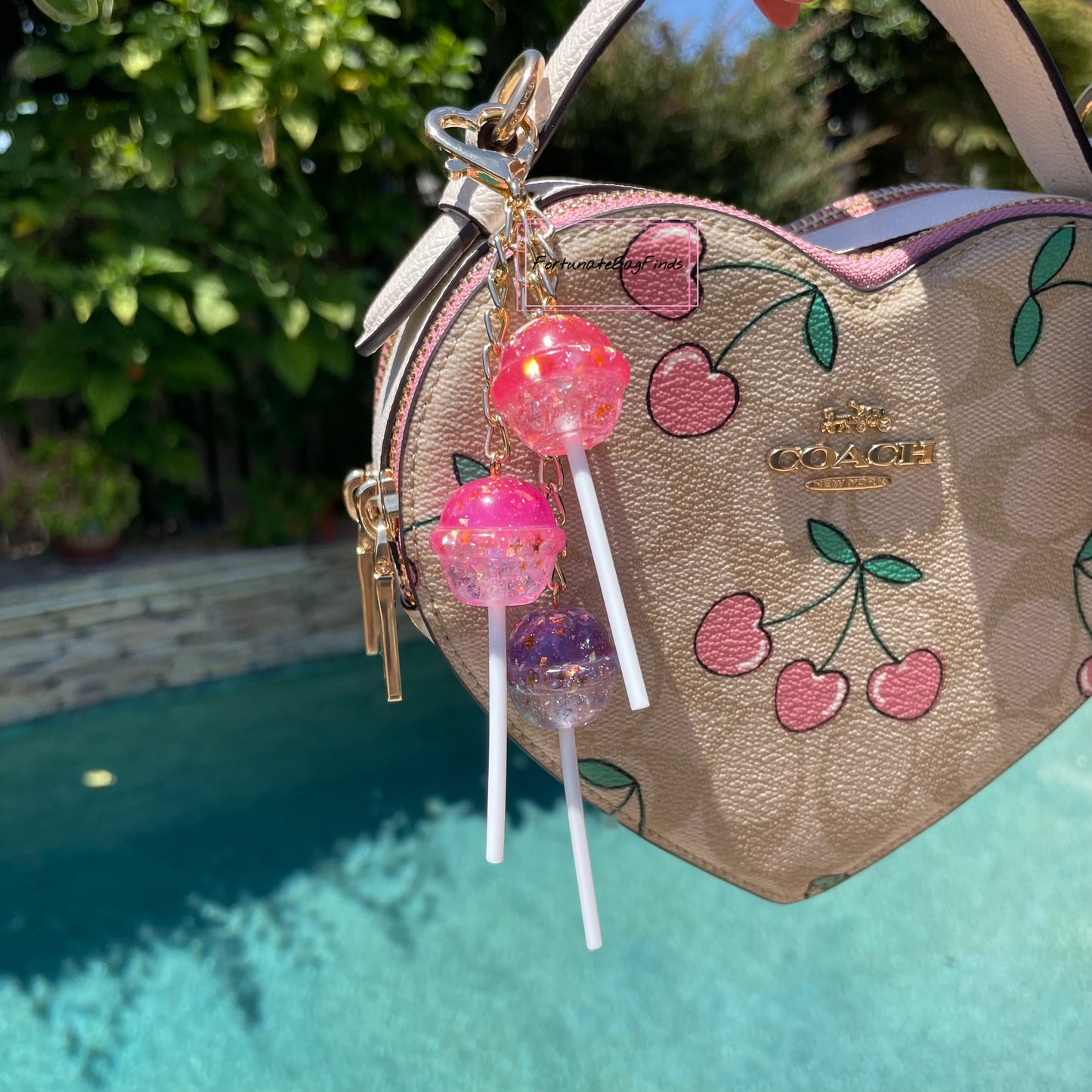 Cosmic Candy Cluster Iridescent Glitter Pink Purple Lollipop Bag Purse Charm Keychain