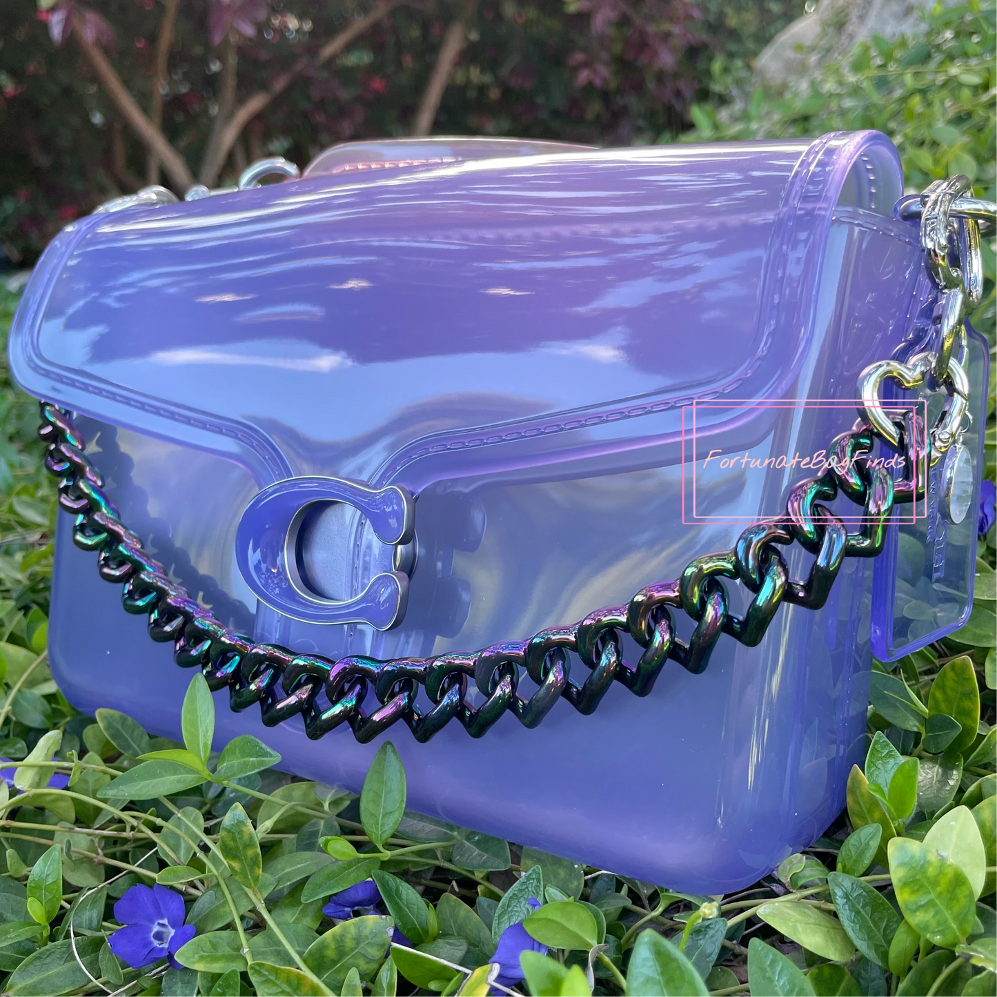Oil Slick Black Rainbow Triple Hearts Novelty Resin Bag Purse Chain Strap