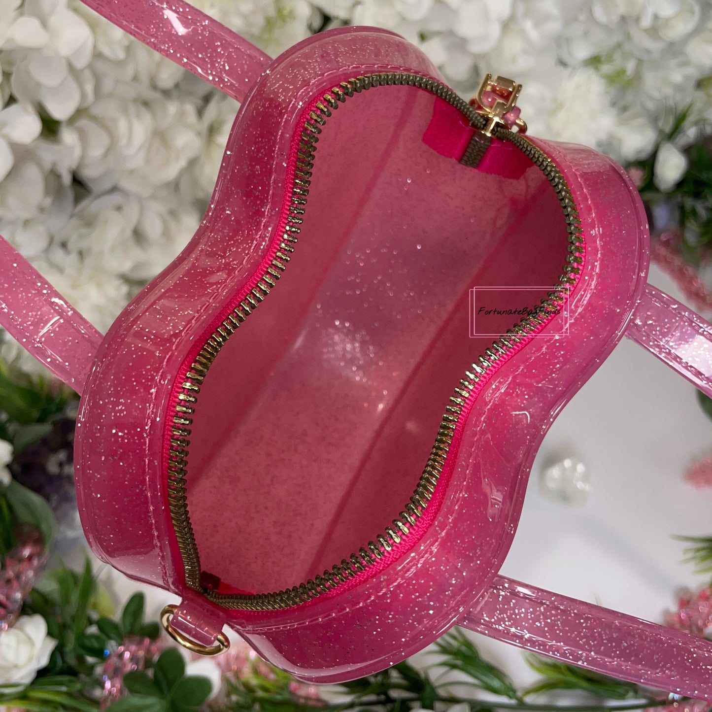 Fortunate Bag Finds Pink Glitter Jelly Hot Pink Heart Crossbody Bag Purse