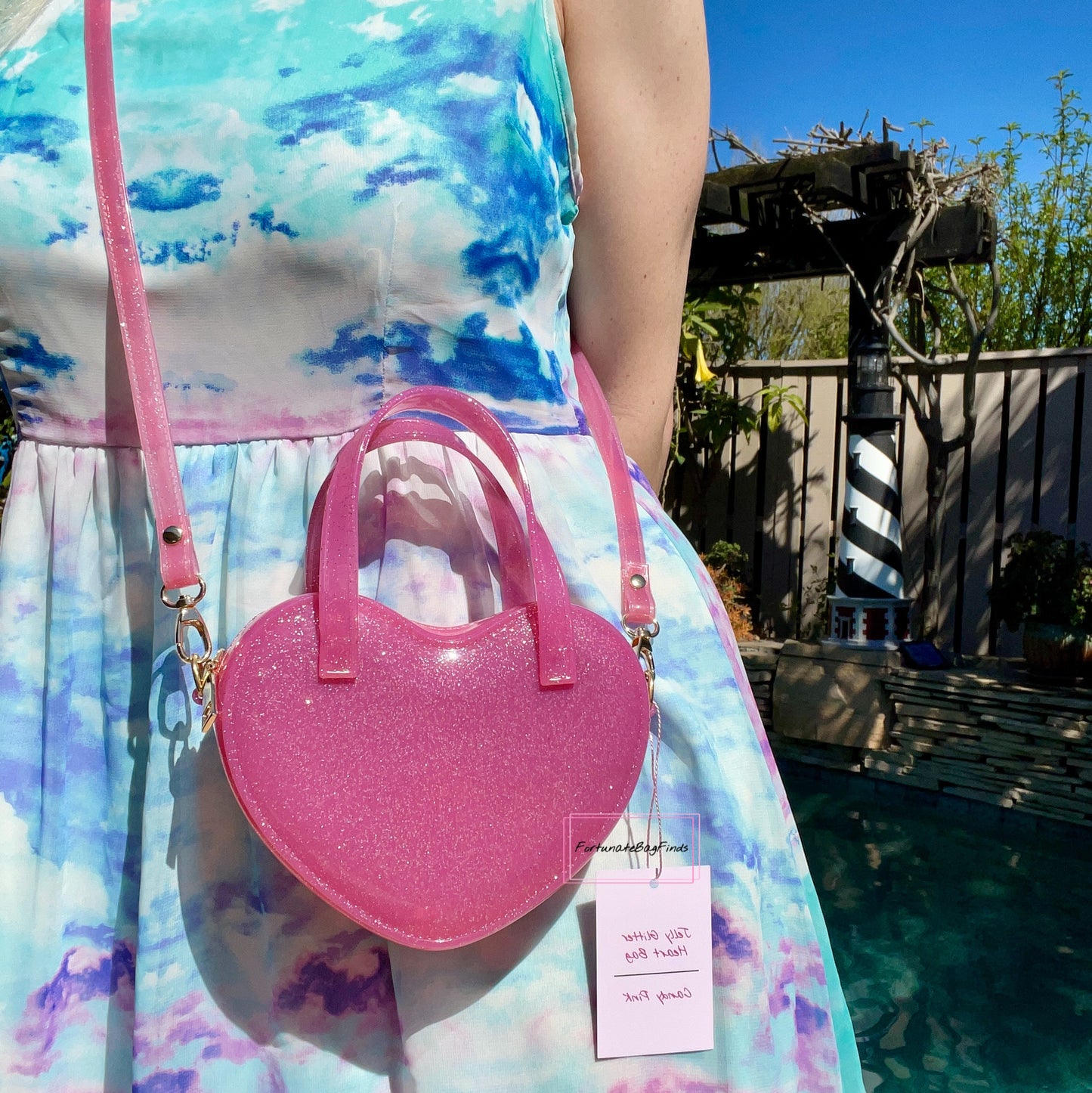Fortunate Bag Finds Pink Glitter Jelly Hot Pink Heart Crossbody Bag Purse