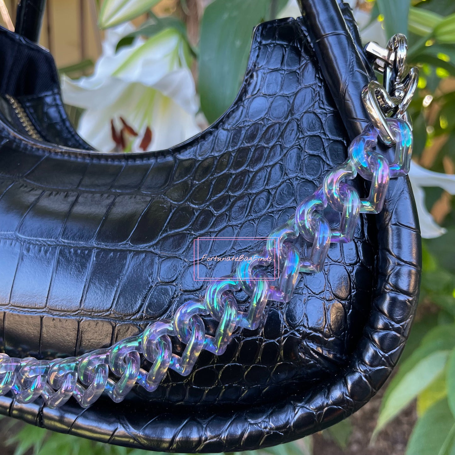 Smoky Black Rainbow Triple Hearts Novelty Resin Bag Purse Chain Strap