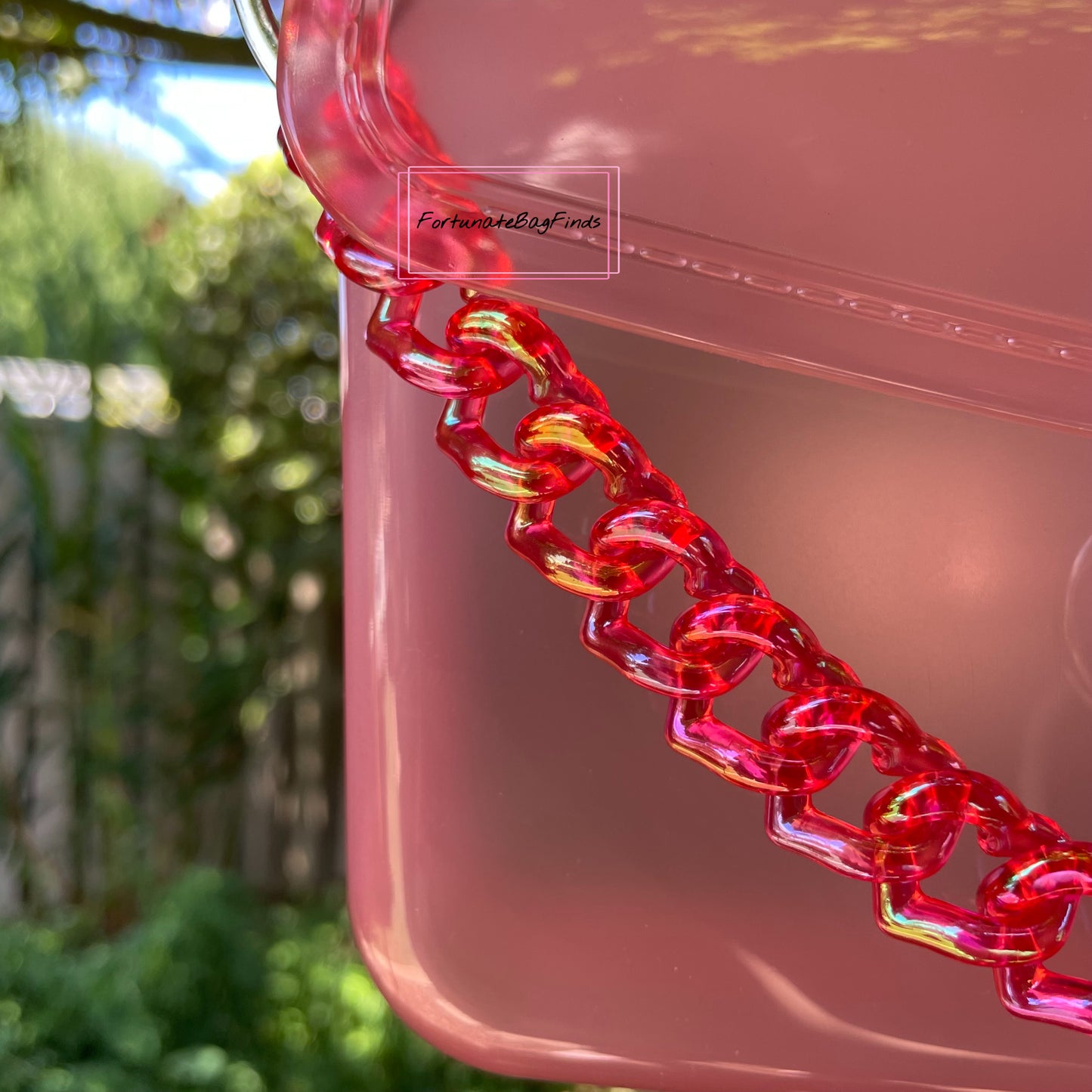 Cherry Red Iridescent Triple Hearts Novelty Resin Bag Purse Chain Strap