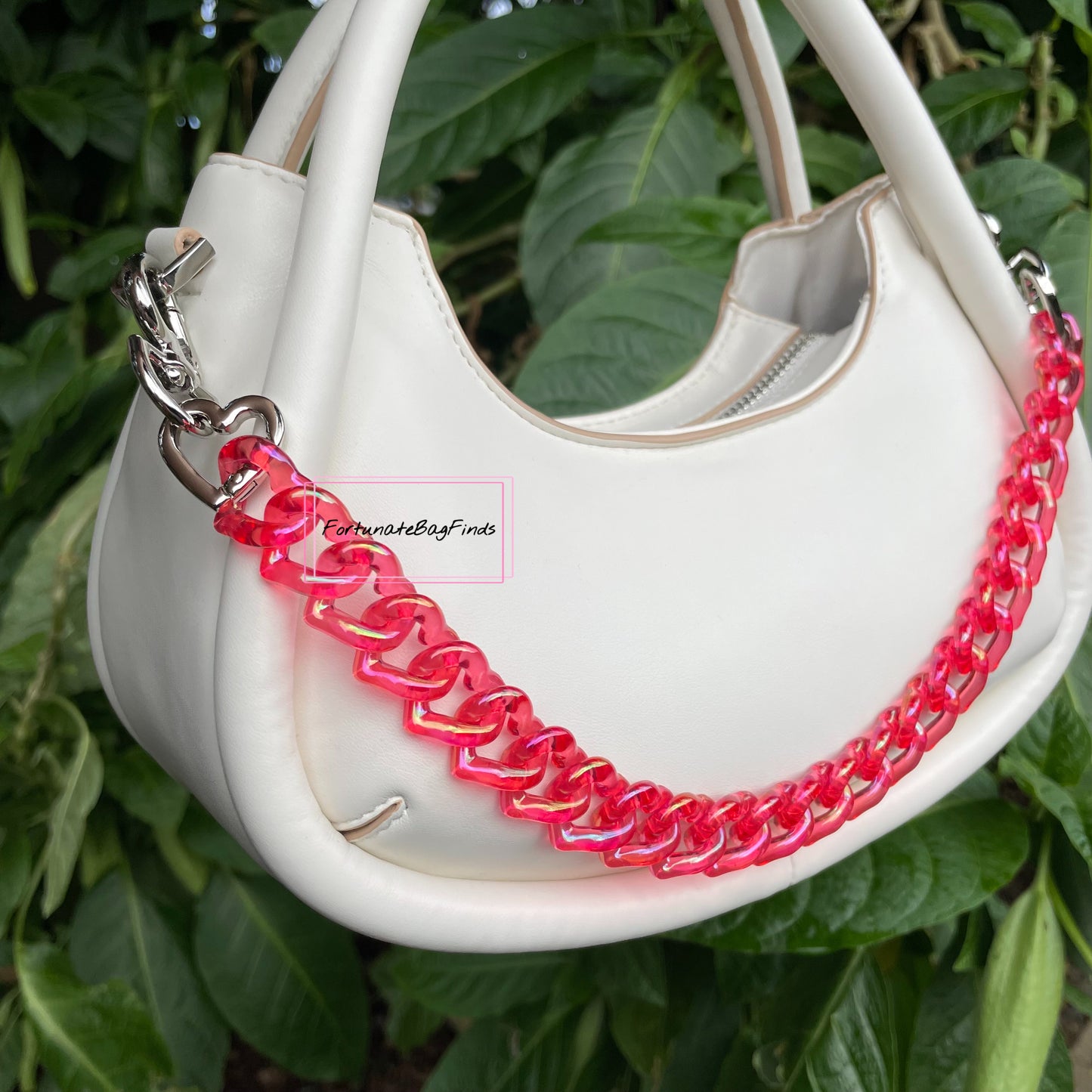 Cherry Red Iridescent Triple Hearts Novelty Resin Bag Purse Chain Strap