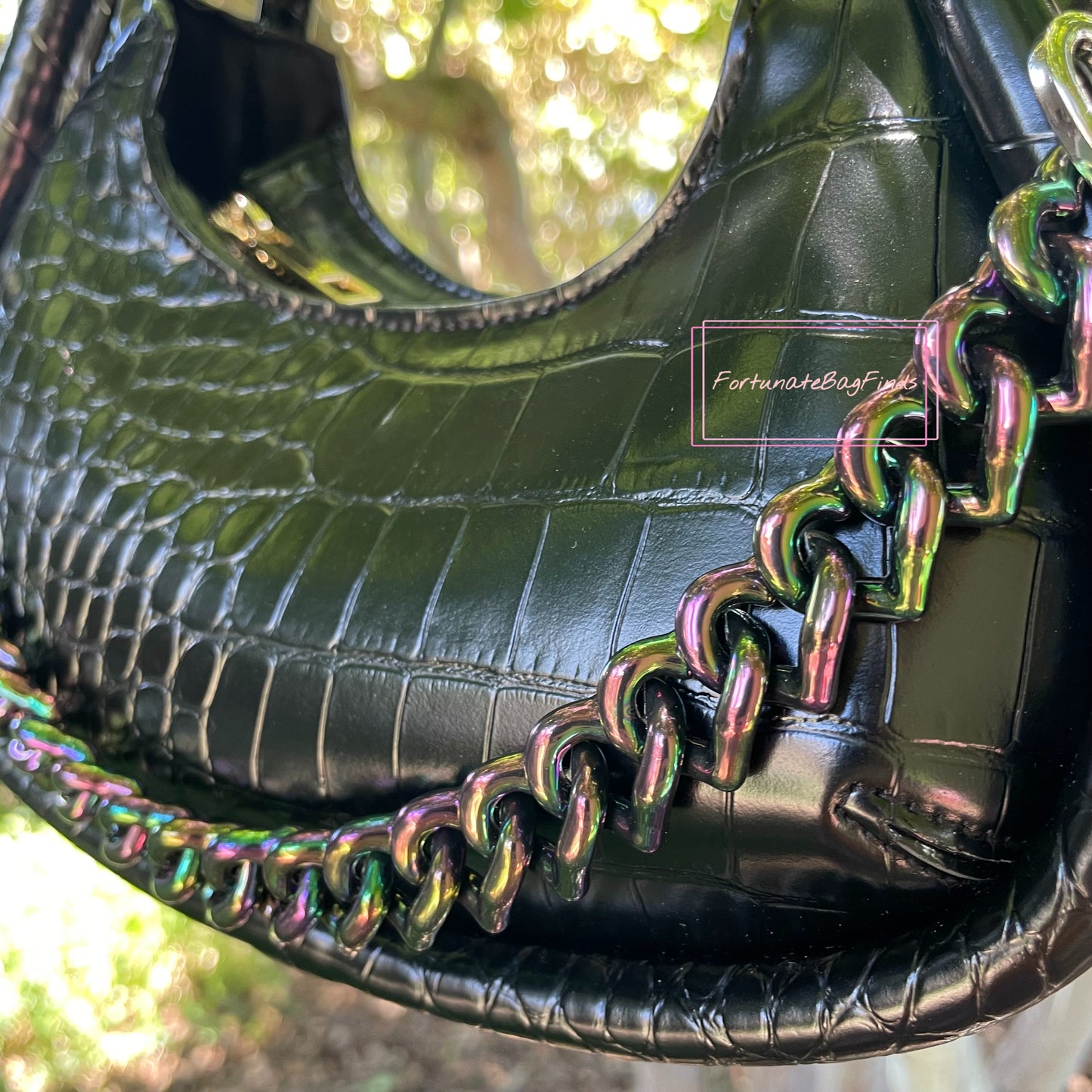 Oil Slick Black Rainbow Triple Hearts Novelty Resin Bag Purse Chain Strap