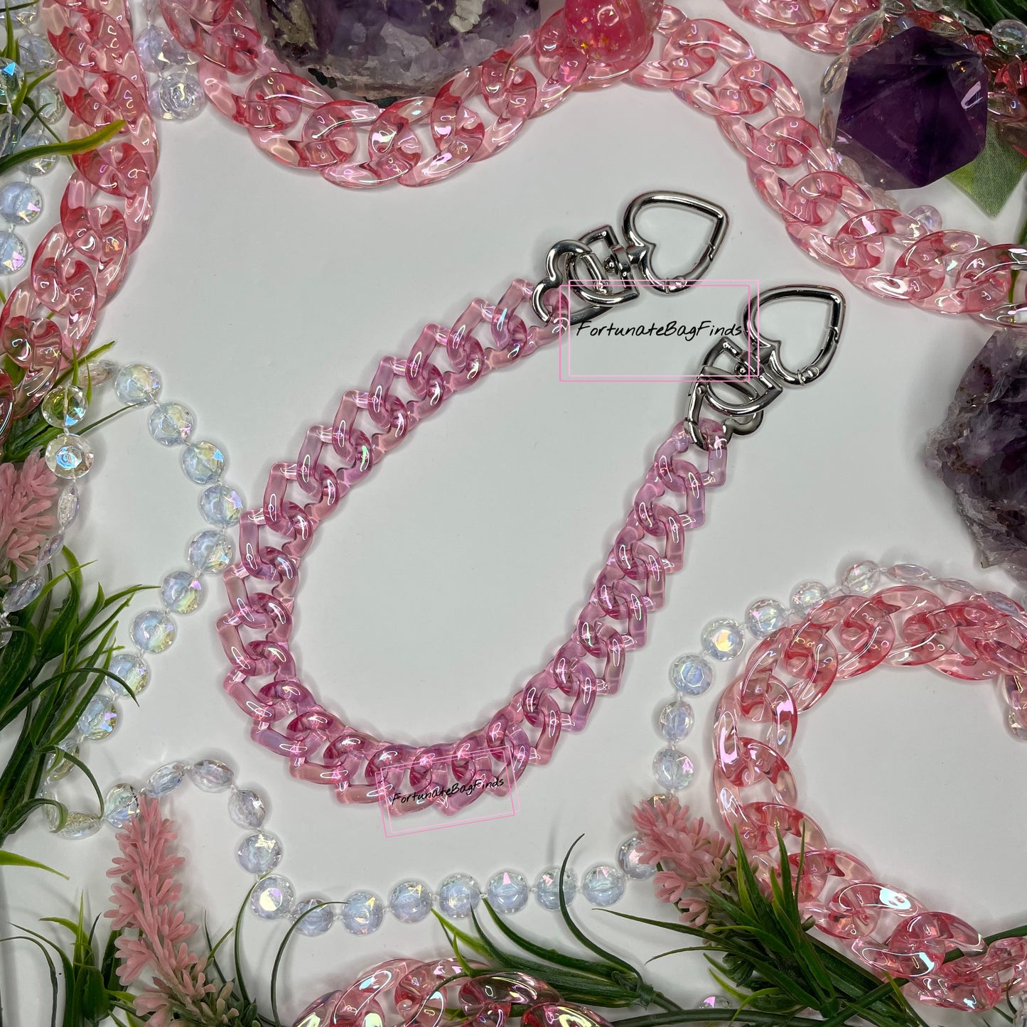 Hot Pink Triple Hearts Novelty Resin Bag Purse Chain Strap