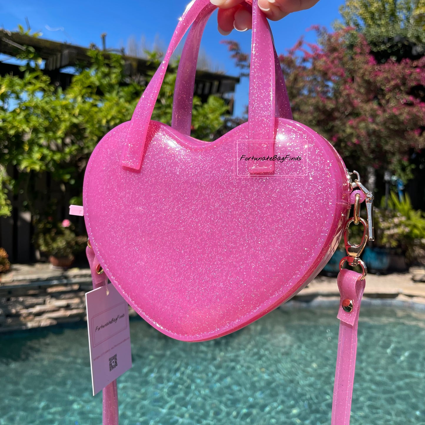 Fortunate Bag Finds Pink Glitter Jelly Hot Pink Heart Crossbody Bag Purse