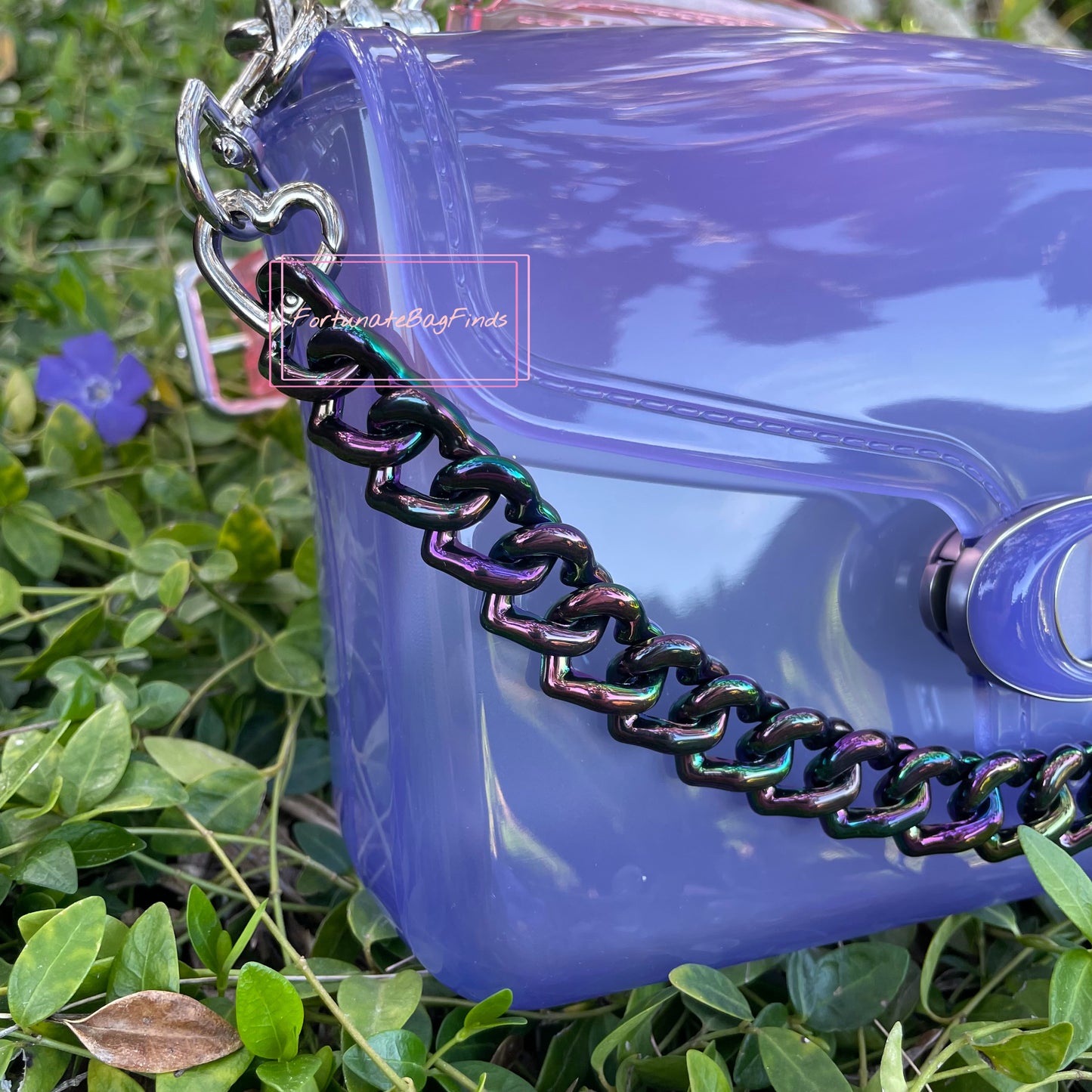 Oil Slick Black Rainbow Triple Hearts Novelty Resin Bag Purse Chain Strap