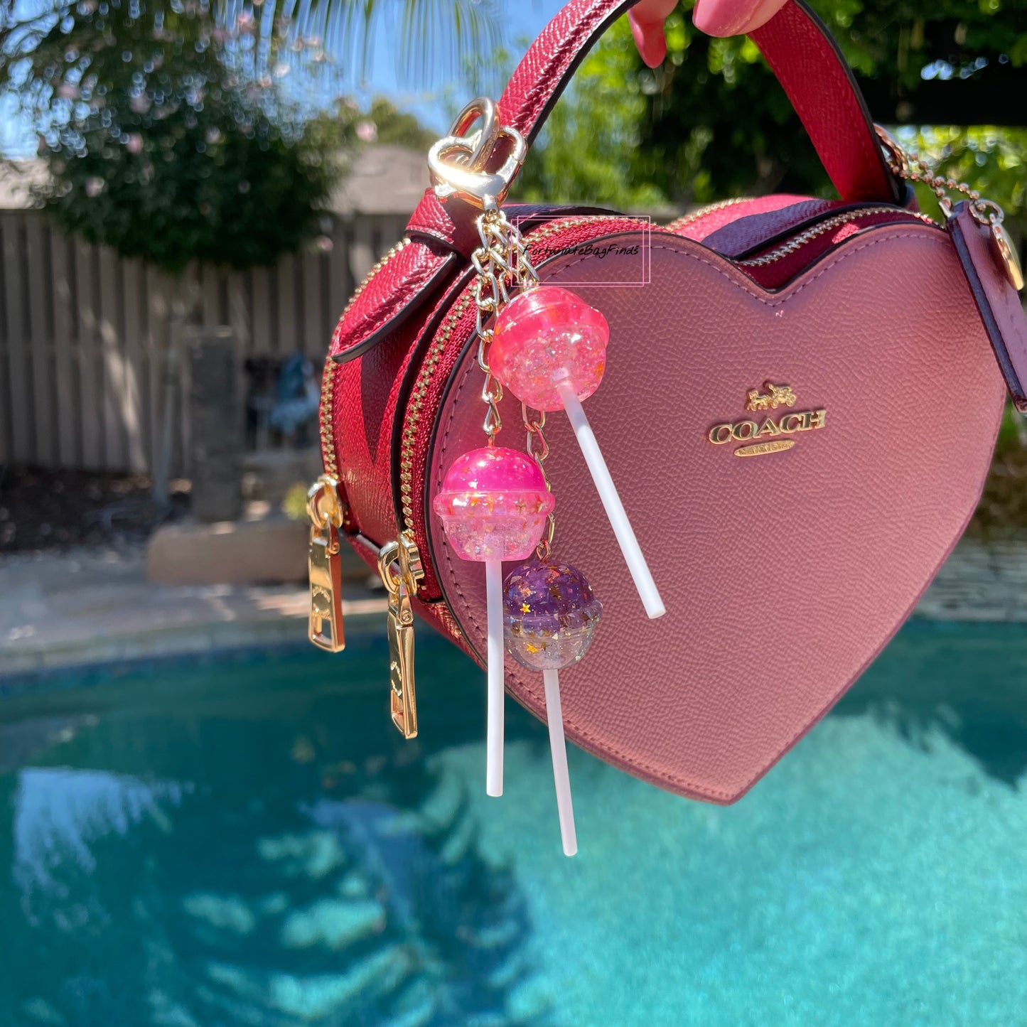 Cosmic Candy Cluster Iridescent Glitter Pink Purple Lollipop Bag Purse Charm Keychain