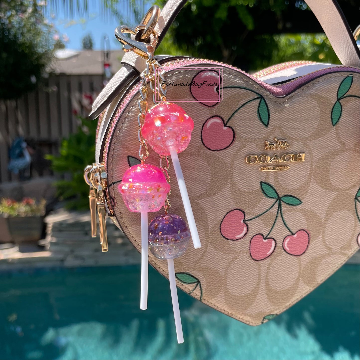Cosmic Candy Cluster Iridescent Glitter Pink Purple Lollipop Bag Purse Charm Keychain