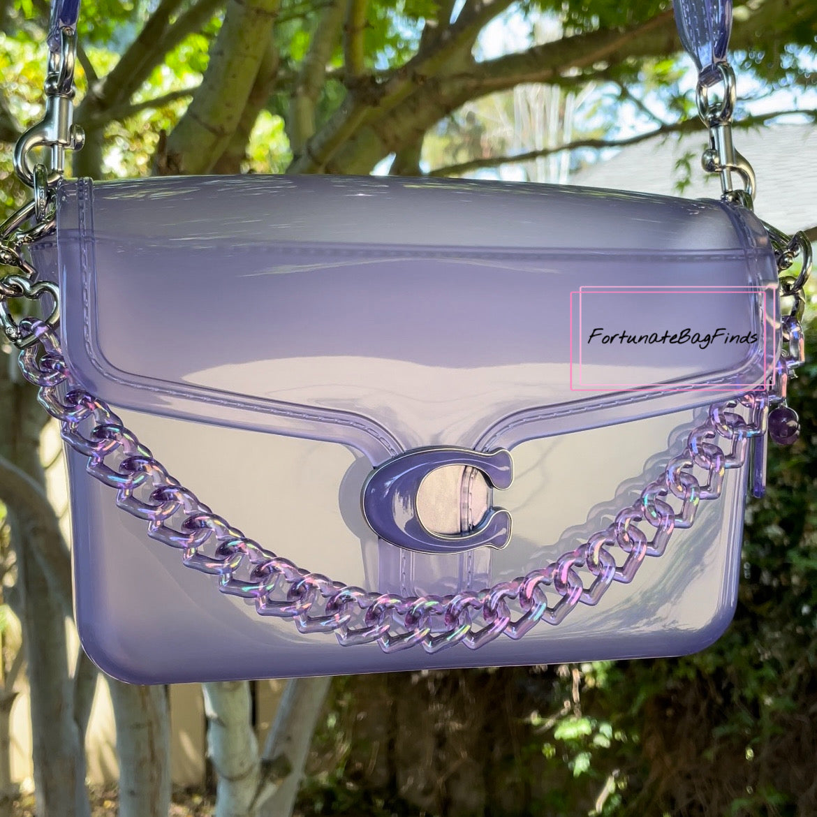 Violet Purple Triple Hearts Novelty Resin Bag Purse Chain Strap