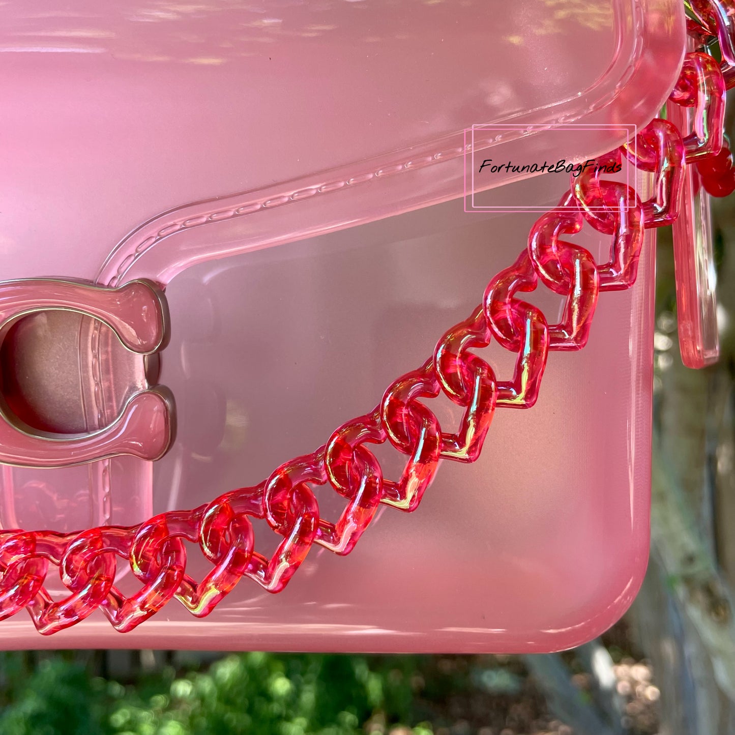Cherry Red Iridescent Triple Hearts Novelty Resin Bag Purse Chain Strap