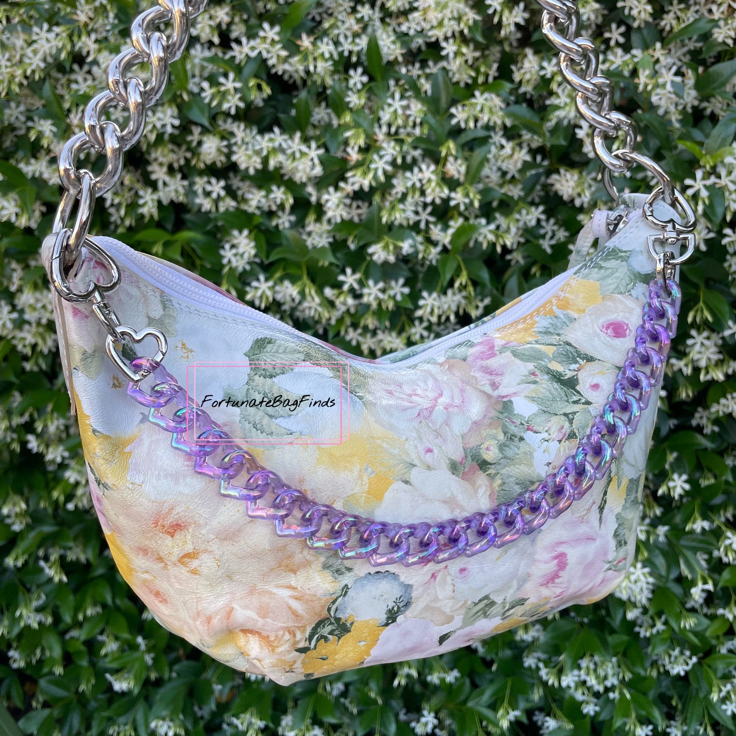 Violet Purple Triple Hearts Novelty Resin Bag Purse Chain Strap