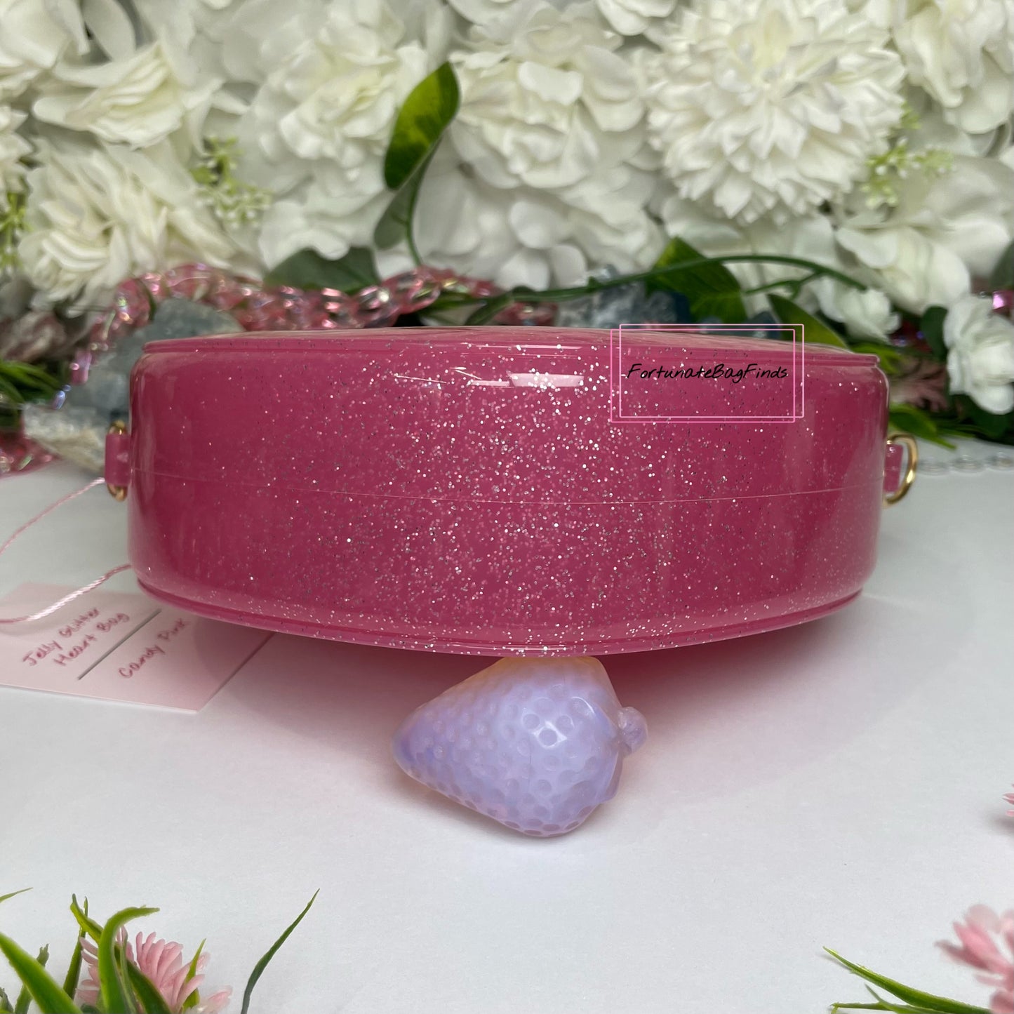 Fortunate Bag Finds Pink Glitter Jelly Hot Pink Heart Crossbody Bag Purse