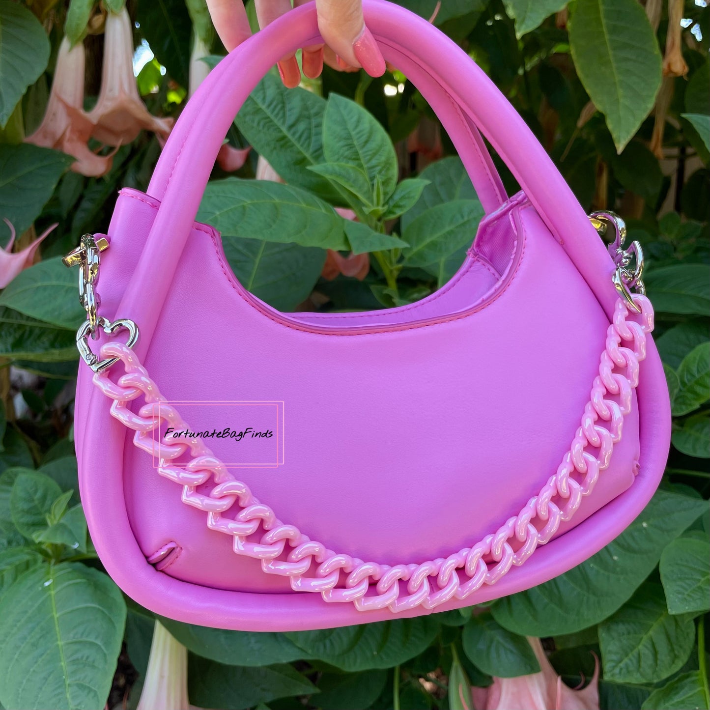 Light Baby Pink Pearl Triple Hearts Novelty Resin Bag Purse Chain Strap
