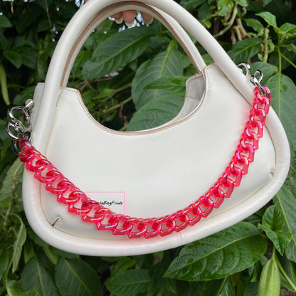 Cherry Red Iridescent Triple Hearts Novelty Resin Bag Purse Chain Strap