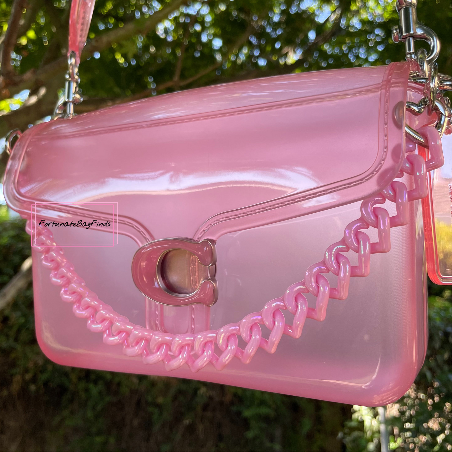 Light Baby Pink Pearl Triple Hearts Novelty Resin Bag Purse Chain Strap