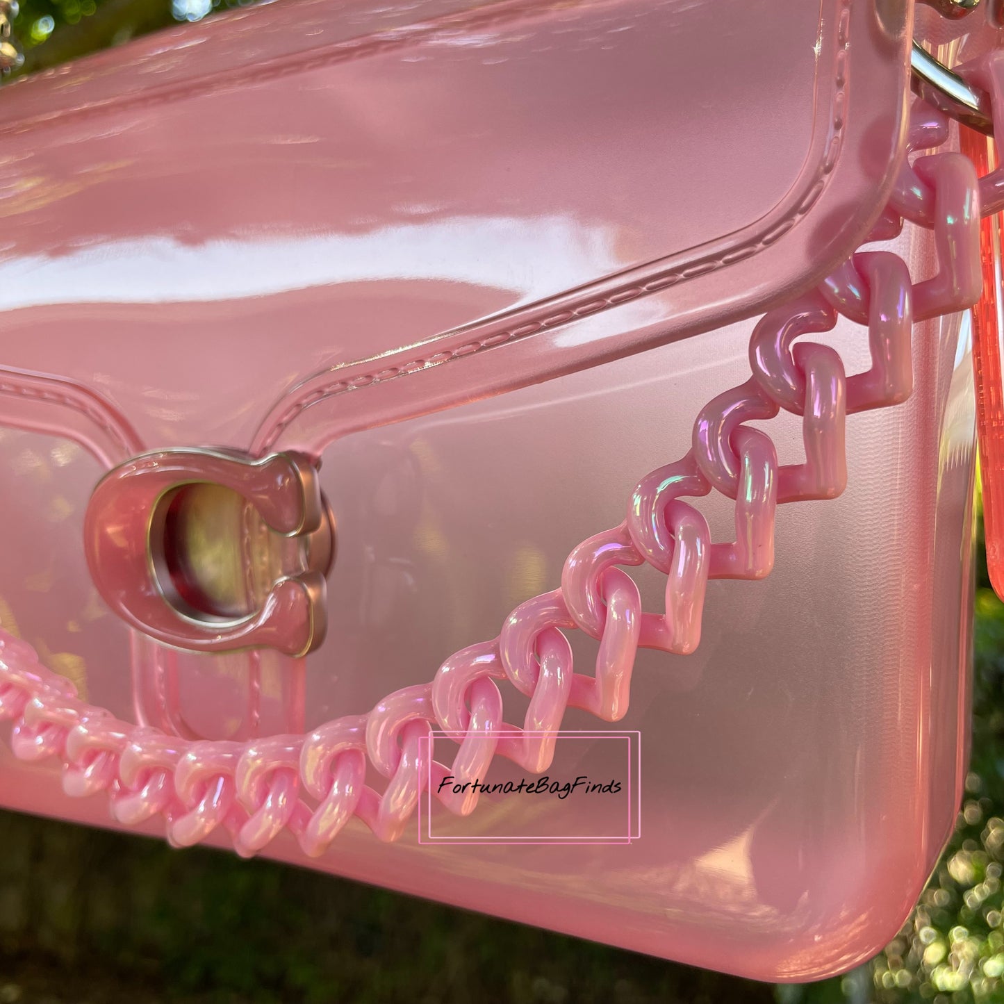 Light Baby Pink Pearl Triple Hearts Novelty Resin Bag Purse Chain Strap