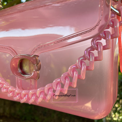 Light Baby Pink Pearl Triple Hearts Novelty Resin Bag Purse Chain Strap