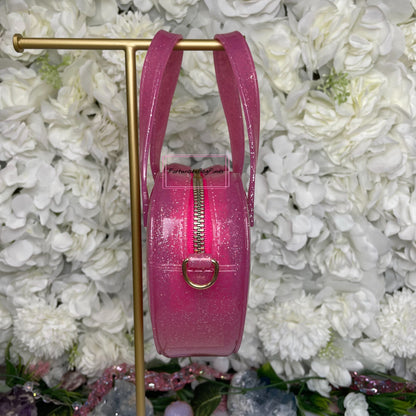 Fortunate Bag Finds Pink Glitter Jelly Hot Pink Heart Crossbody Bag Purse