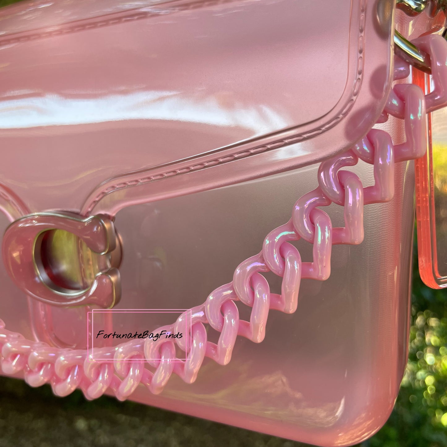 Light Baby Pink Pearl Triple Hearts Novelty Resin Bag Purse Chain Strap