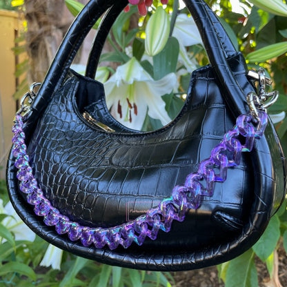 Violet Purple Triple Hearts Novelty Resin Bag Purse Chain Strap