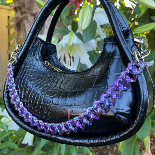 Violet Purple Triple Hearts Novelty Resin Bag Purse Chain Strap