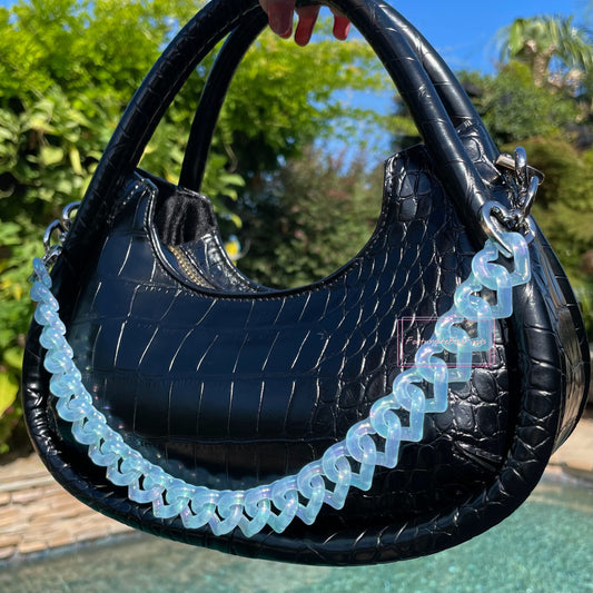 Blueberry Milk Triple Hearts Novelty Resin Bag Purse Chain Strap