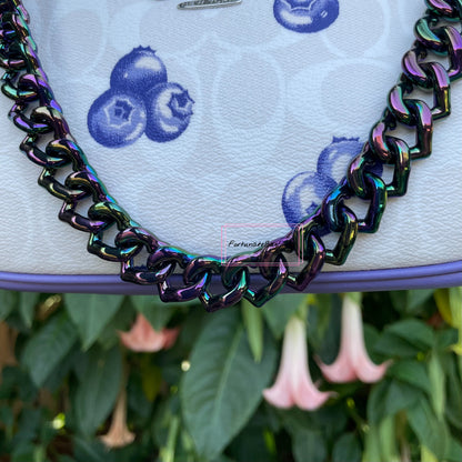Oil Slick Black Rainbow Triple Hearts Novelty Resin Bag Purse Chain Strap