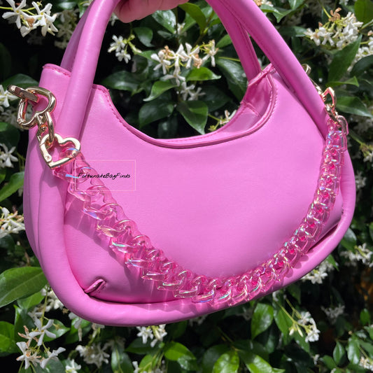 Hot Pink Triple Hearts Novelty Resin Bag Purse Chain Strap