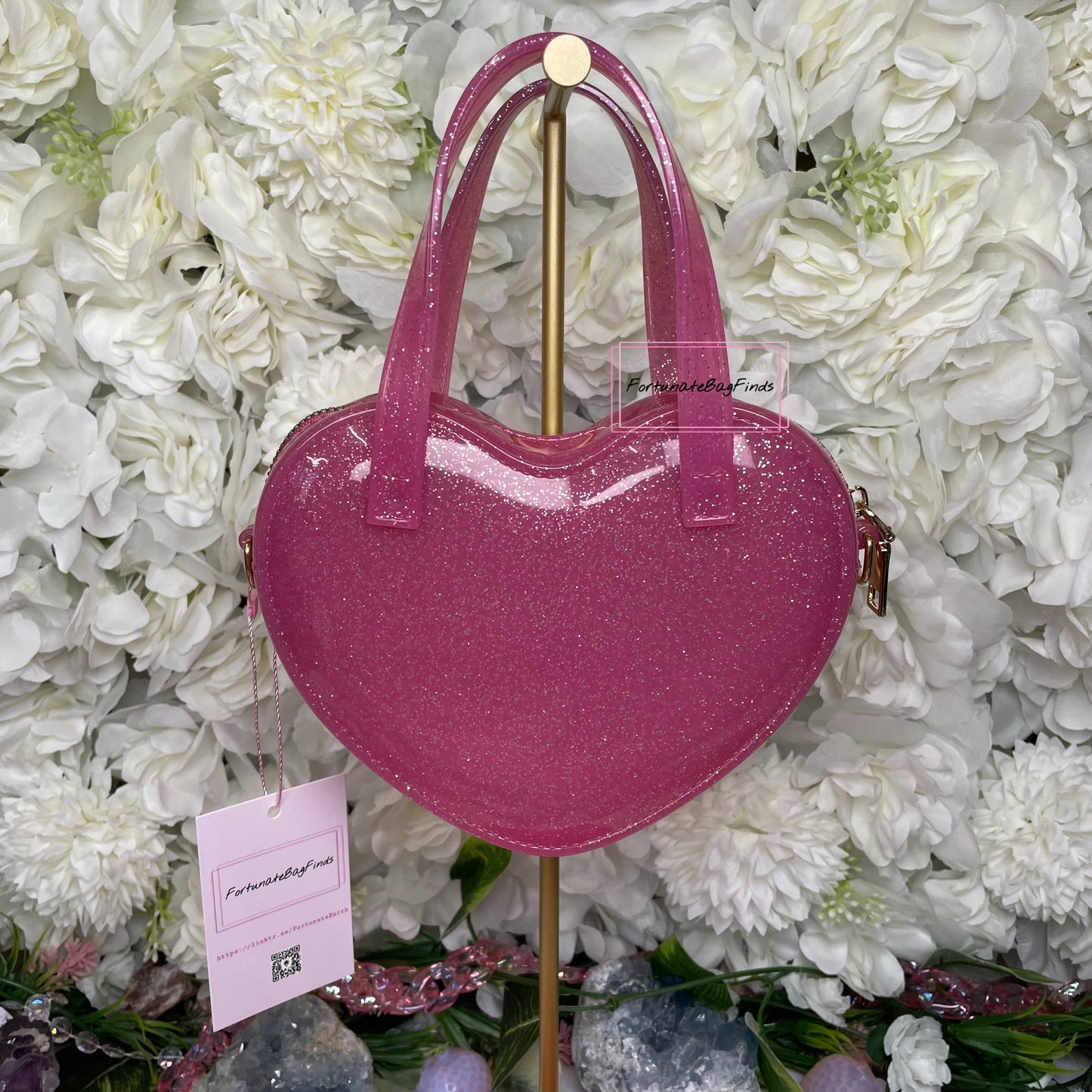 Fortunate Bag Finds Pink Glitter Jelly Hot Pink Heart Crossbody Bag Purse