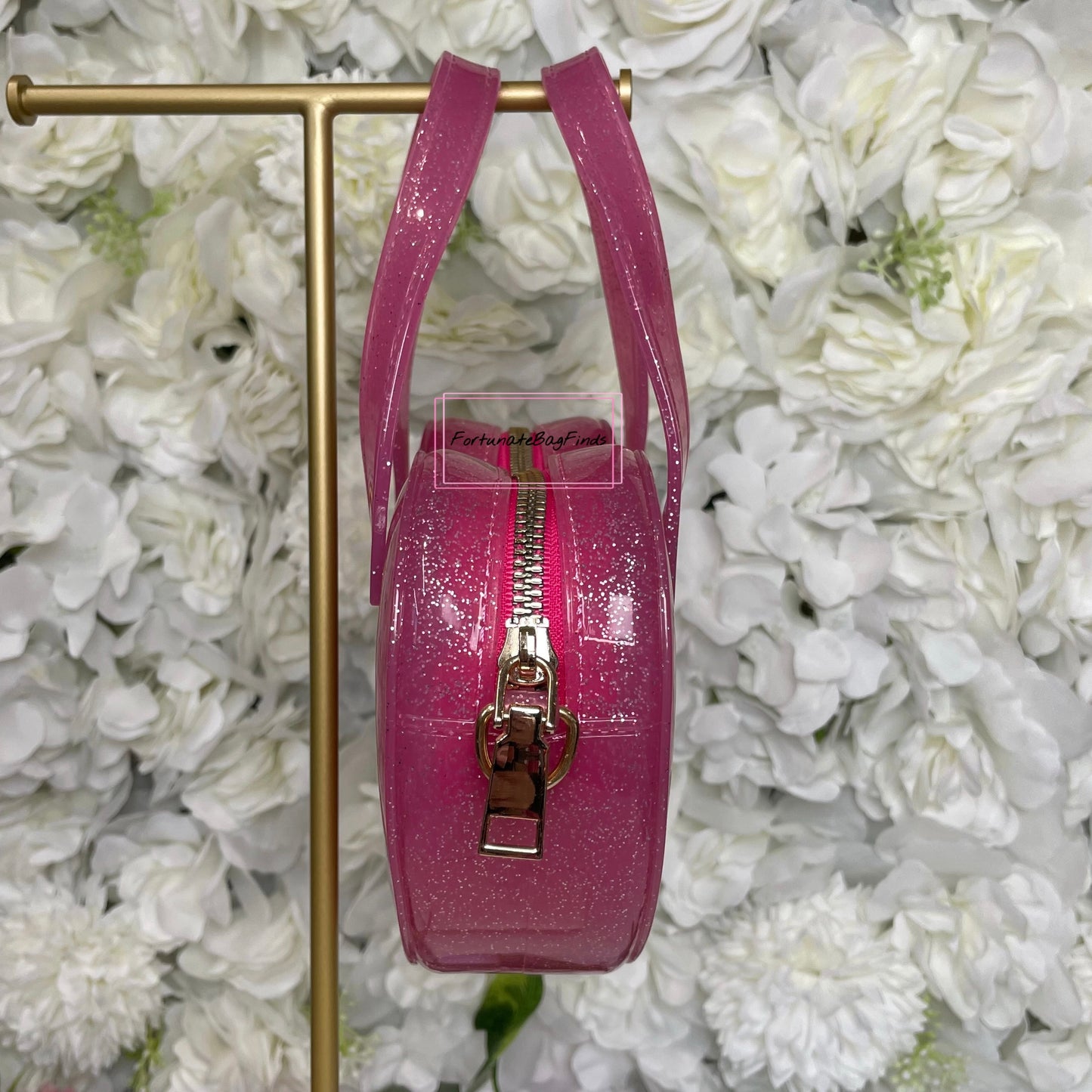 Fortunate Bag Finds Pink Glitter Jelly Hot Pink Heart Crossbody Bag Purse