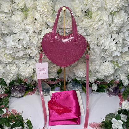 Fortunate Bag Finds Pink Glitter Jelly Hot Pink Heart Crossbody Bag Purse