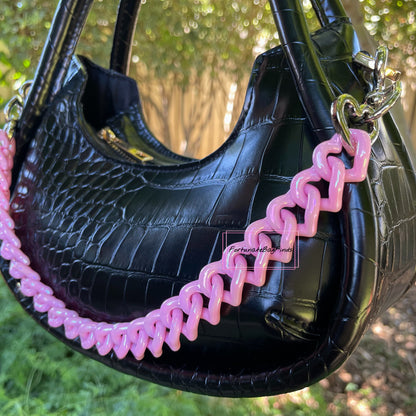 Light Baby Pink Pearl Triple Hearts Novelty Resin Bag Purse Chain Strap