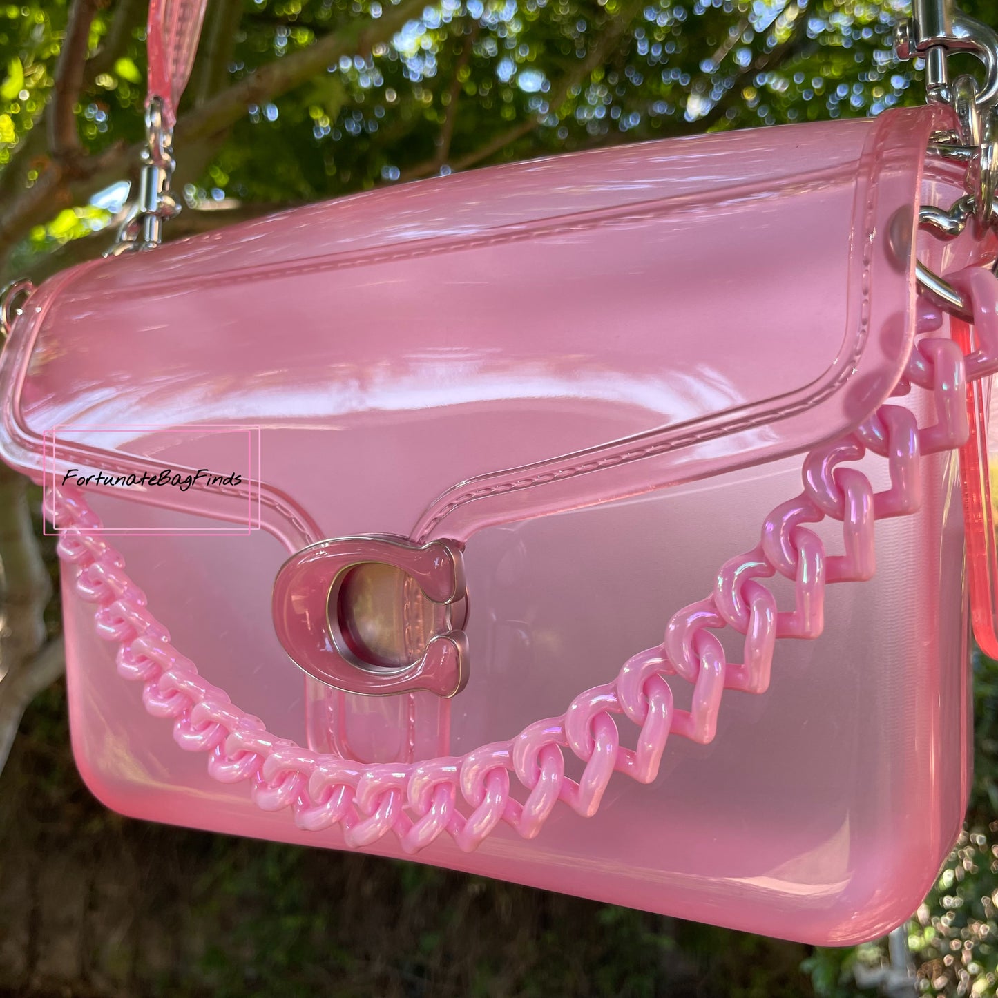 Light Baby Pink Pearl Triple Hearts Novelty Resin Bag Purse Chain Strap
