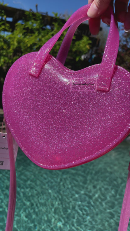 Fortunate Bag Finds Pink Glitter Jelly Hot Pink Heart Crossbody Bag Purse