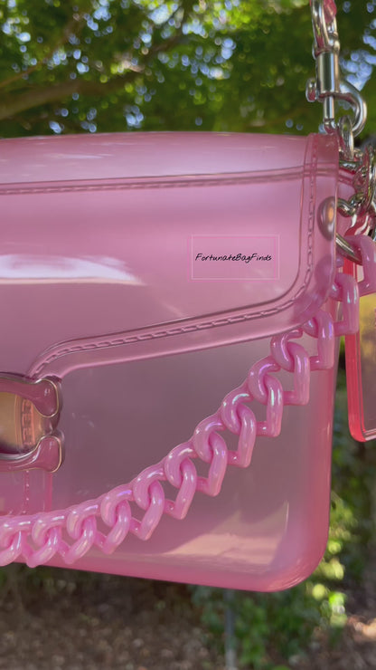 Light Baby Pink Pearl Triple Hearts Novelty Resin Bag Purse Chain Strap
